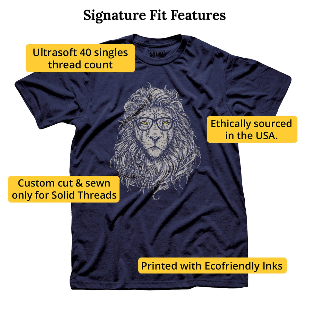 Wise Lion Artistic Signature T-shirt in Navy - Fit Attributes