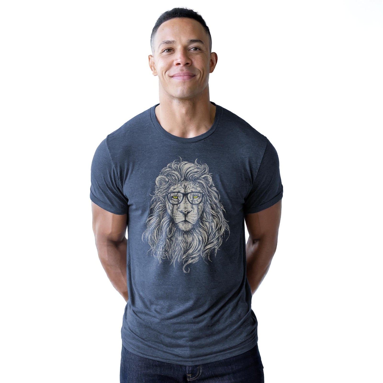 Wise Lion Artistic Staple T-shirt in Navy Heather On Model - Front View