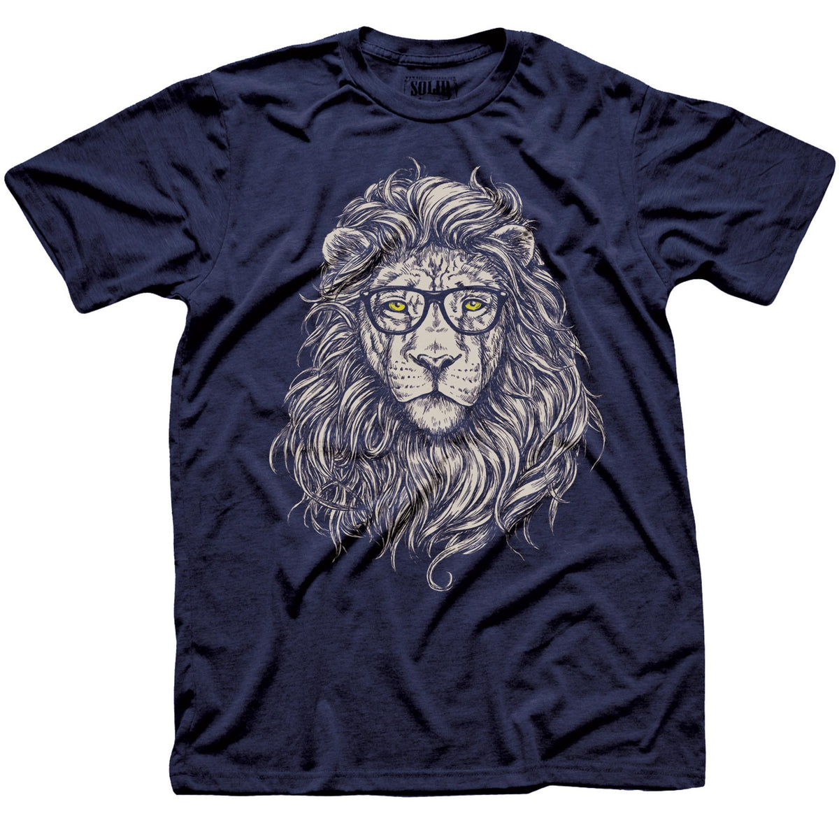 Men&#39;s Wise-Lion Artistic Graphic T-Shirt | Cool Cat Nerd  Tee | Solid Threads