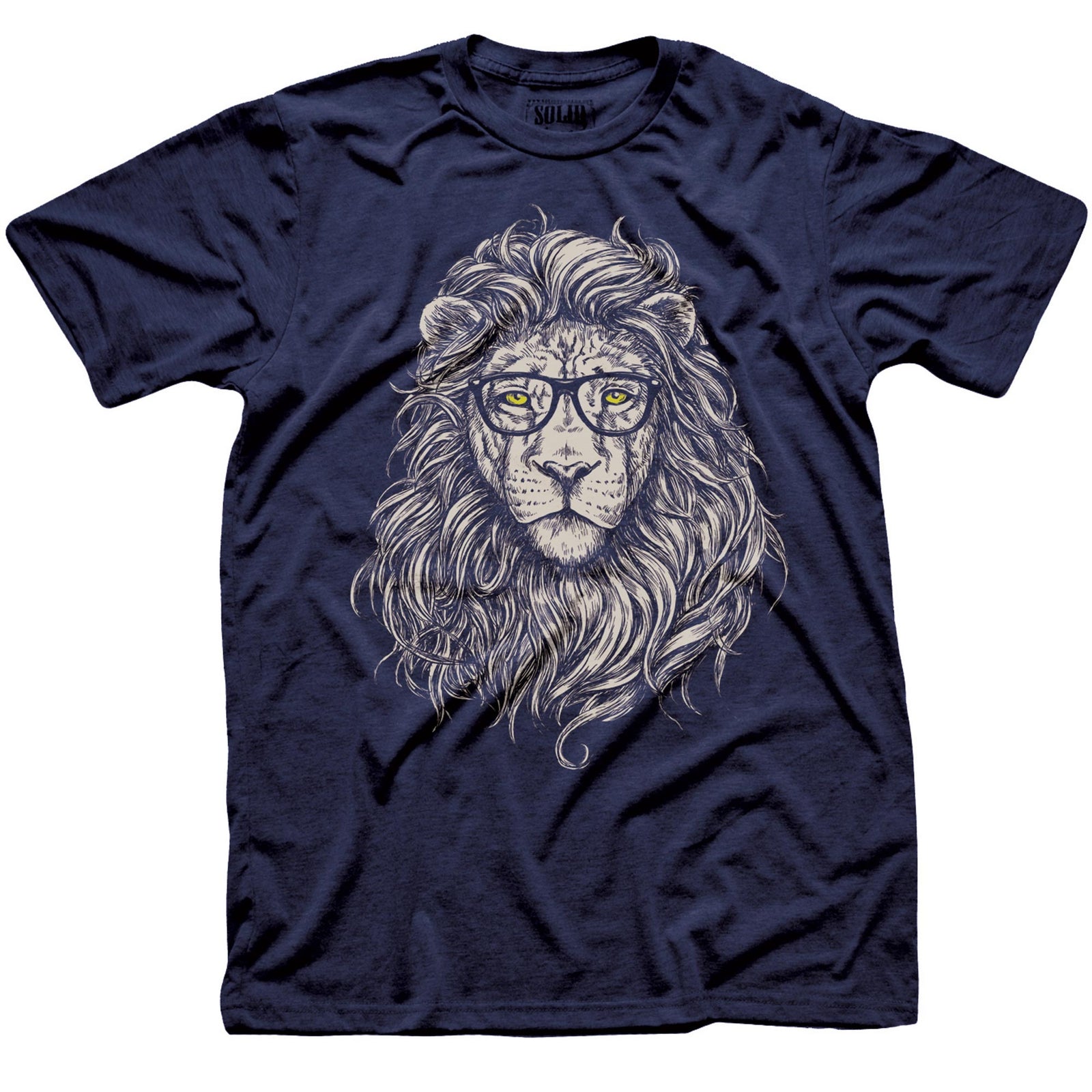 Men's Wise-Lion Artistic Graphic T-Shirt | Cool Cat Nerd  Tee | Solid Threads