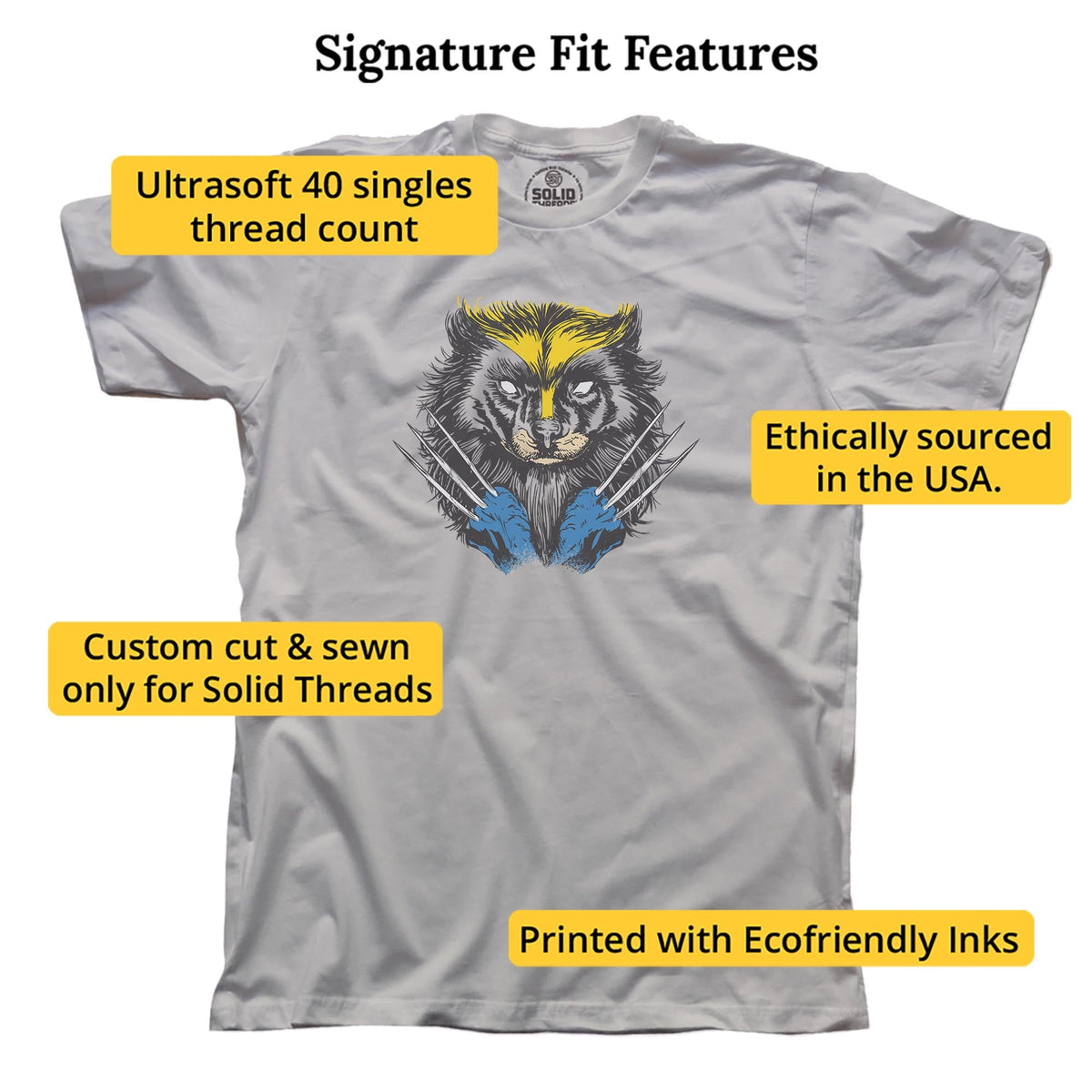 Wolverine Funny Signature T-shirt in Silver - Fit Attributes