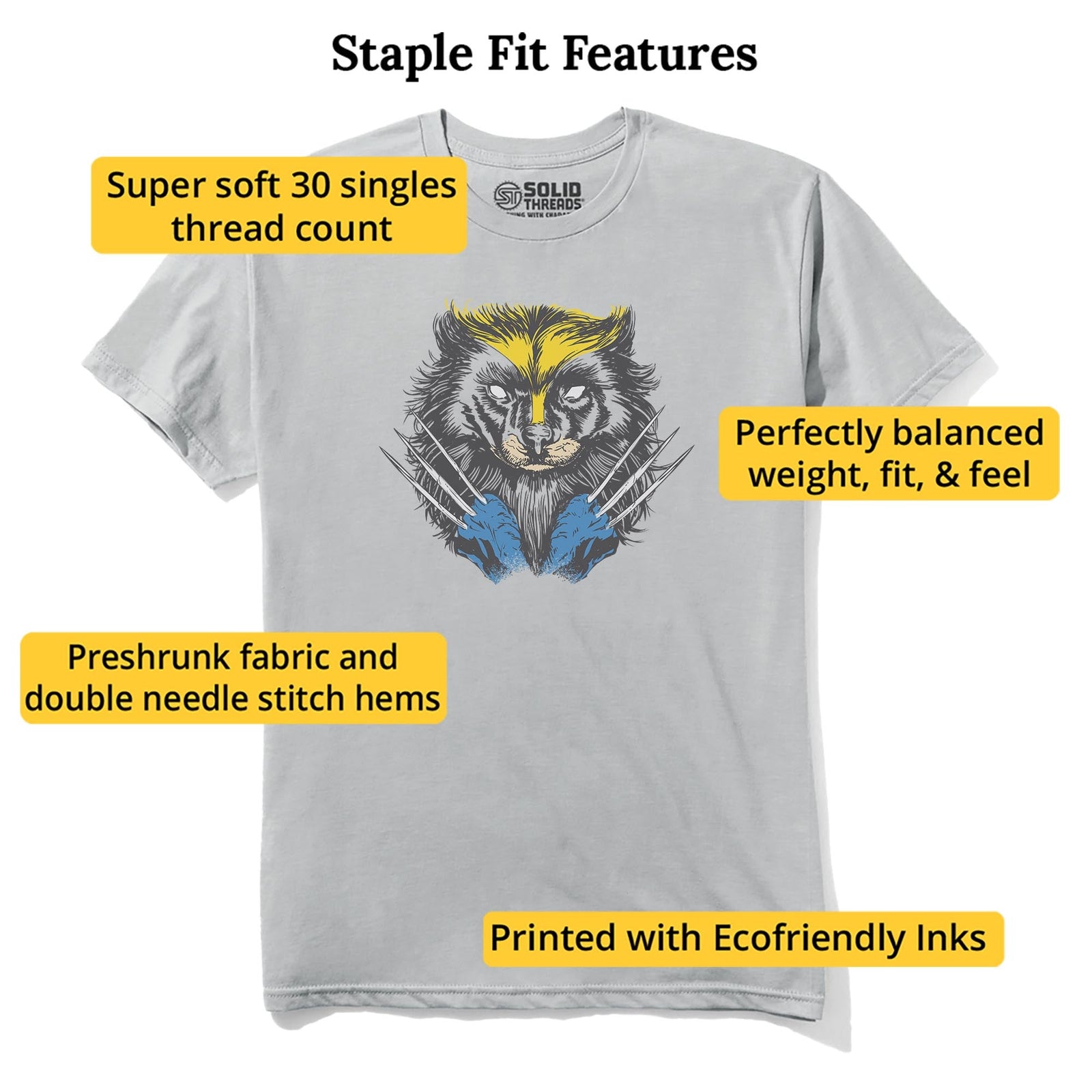 Wolverine Funny Staple T-shirt in Silver - Fit Attributes