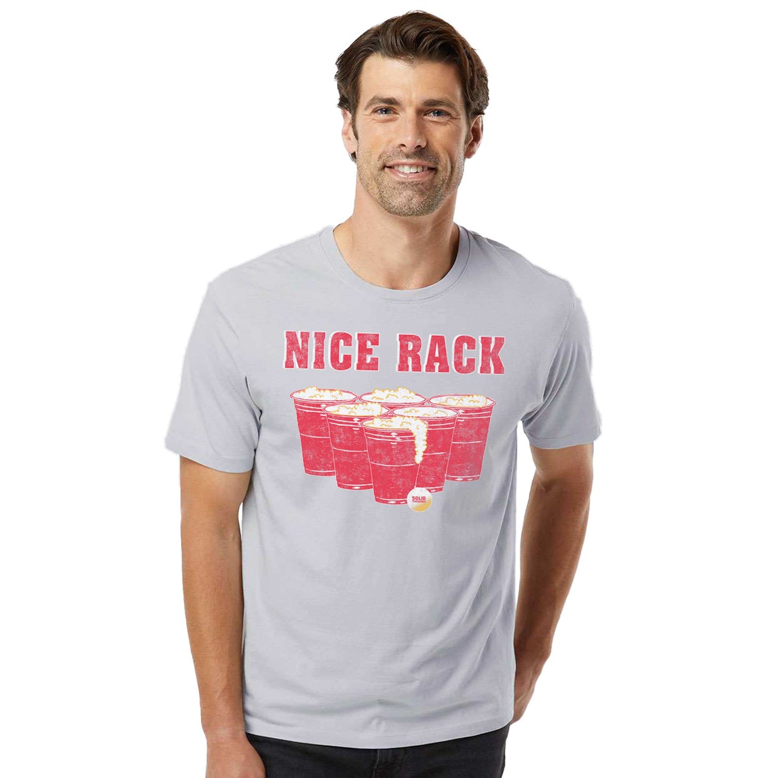 Nice Rack Vintage Organic Cotton T-shirt | Funny Solo Cup  Tee On Model | Solid Threads