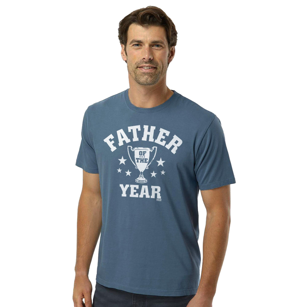 Father Of The Year Vintage Organic Cotton T-shirt | Cool Gift For Dad Tee On Model | Solid Threads