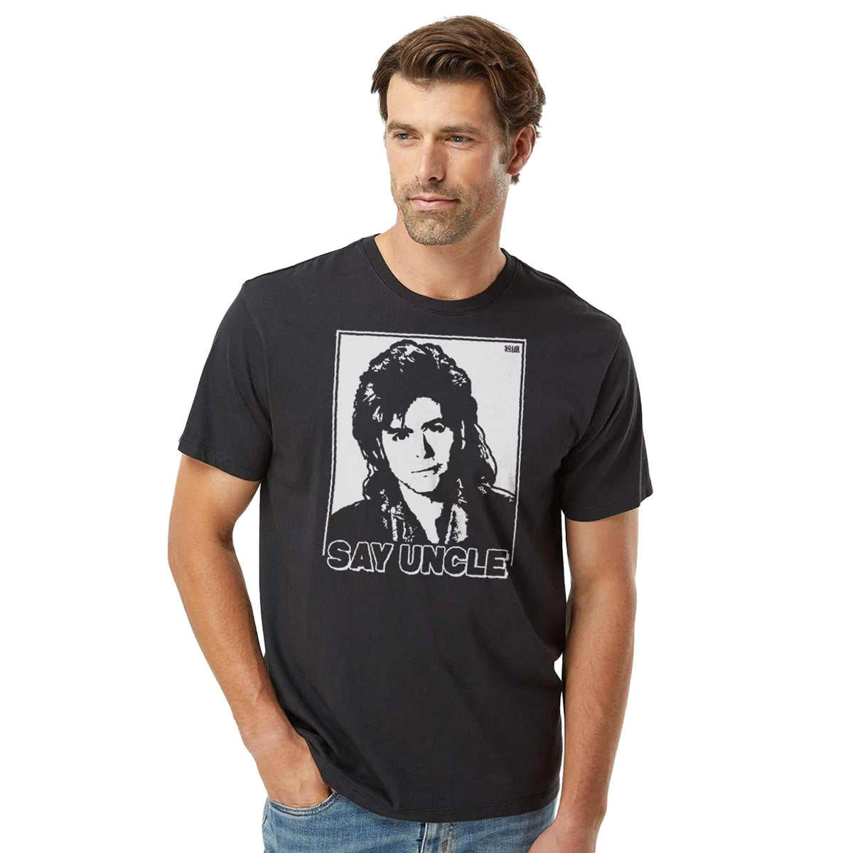 Say Uncle Funny Organic Cotton T-shirt | Retro Full House  Tee On Model | Solid Threads