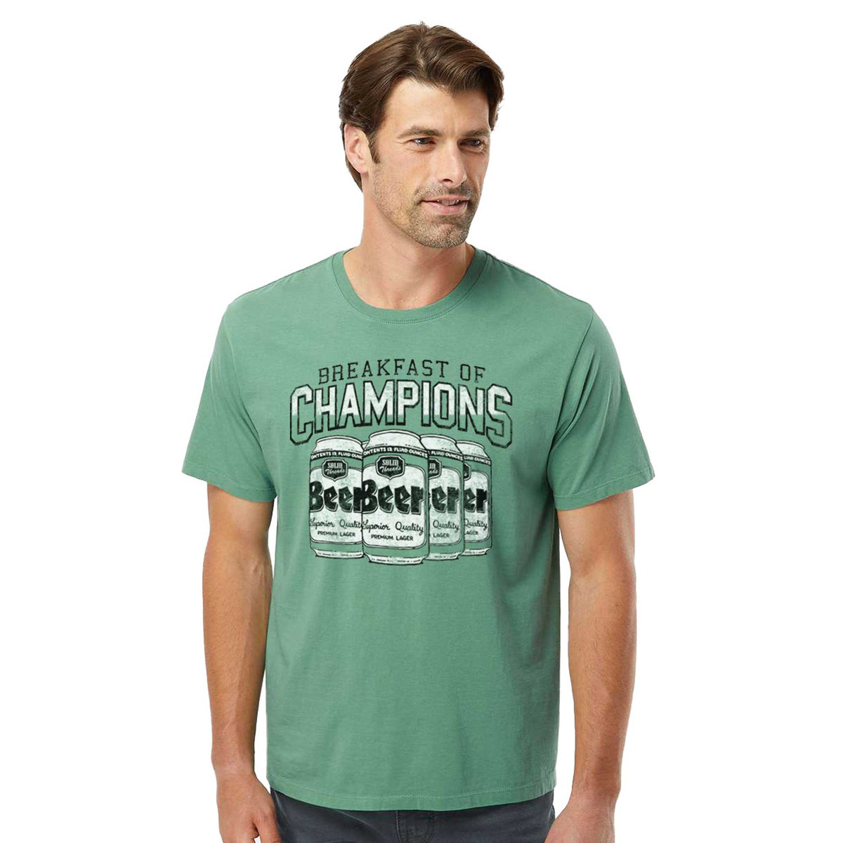 Breakfast Of Champions Vintage Organic Cotton T-shirt | Funny Drinking   Tee On Model | Solid Threads