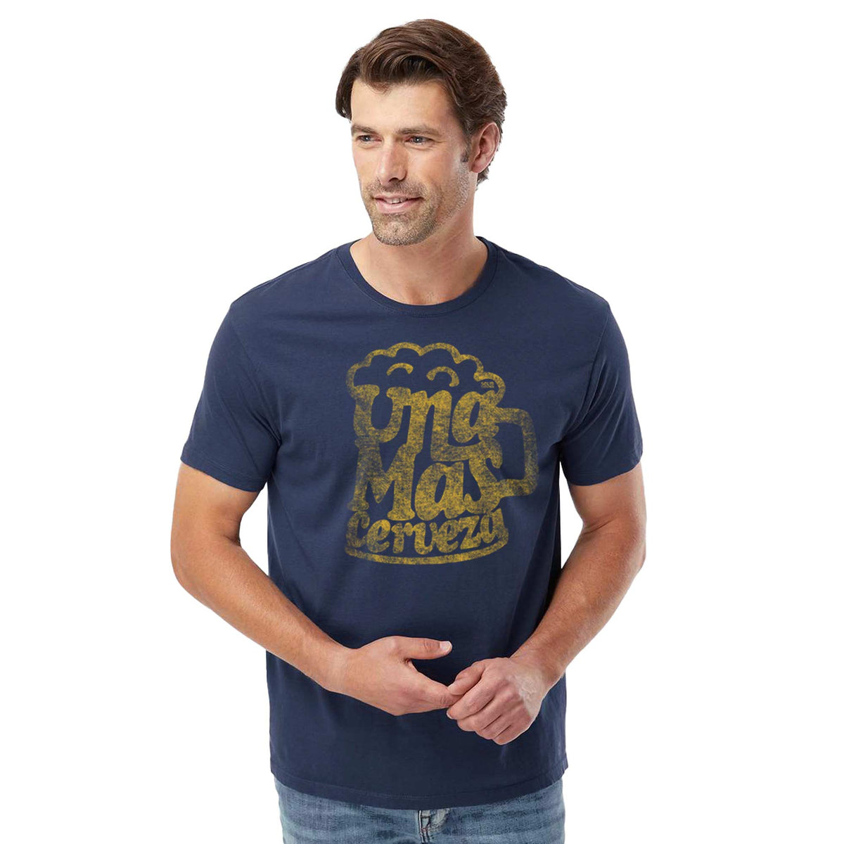 Una Mas Cerveza Cool Organic Cotton T-shirt | Vintage Beer Drinking  Tee On Model | Solid Threads