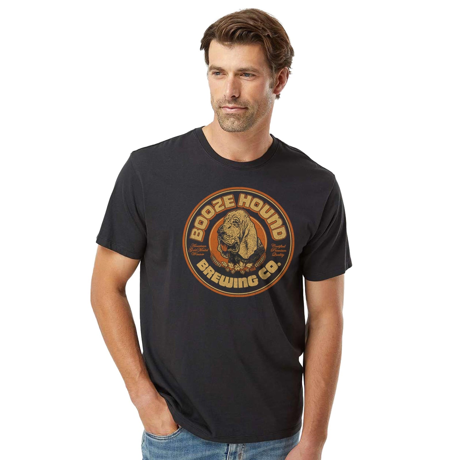 Men's Boozehound Brewing Company Vintage Graphic Tee | Funny Drinking Pun T-Shirt | Solid Threads