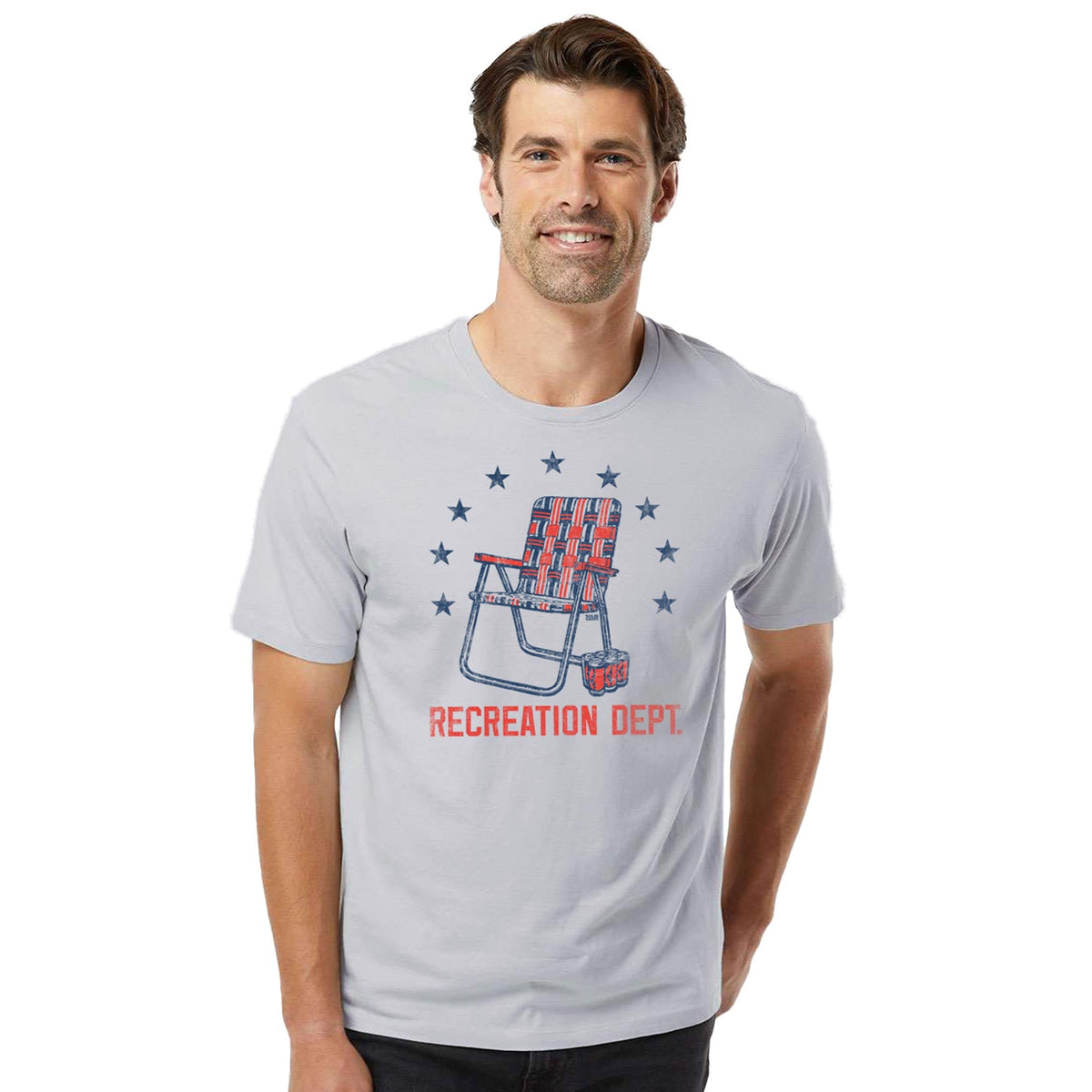 Recreation Department Retro Organic Cotton T-shirt | Vintage Drinking   Tee On Model | Solid Threads