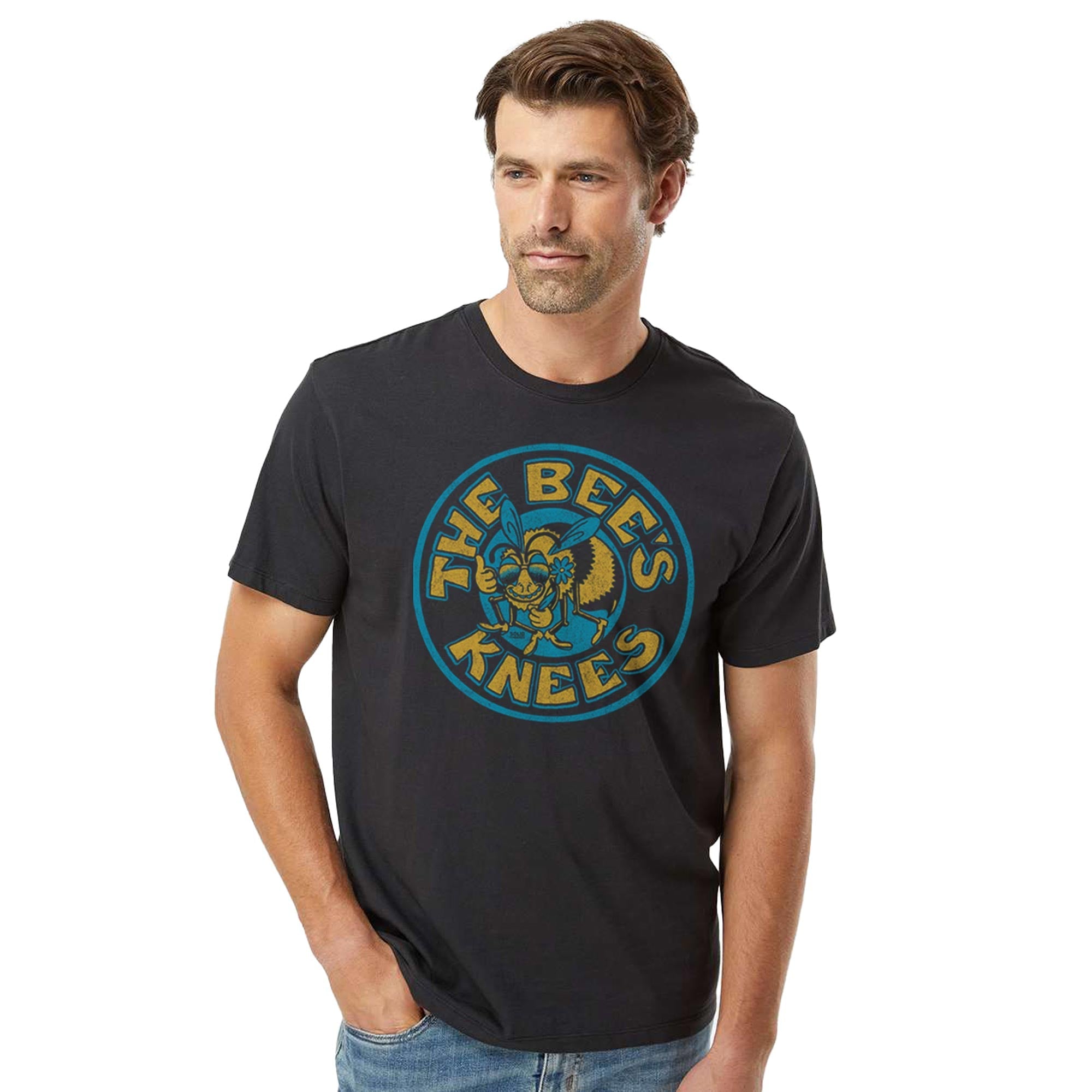 The Bee's Knees Vintage Organic Cotton T-shirt | Funny Pollinator   Tee On Model | Solid Threads