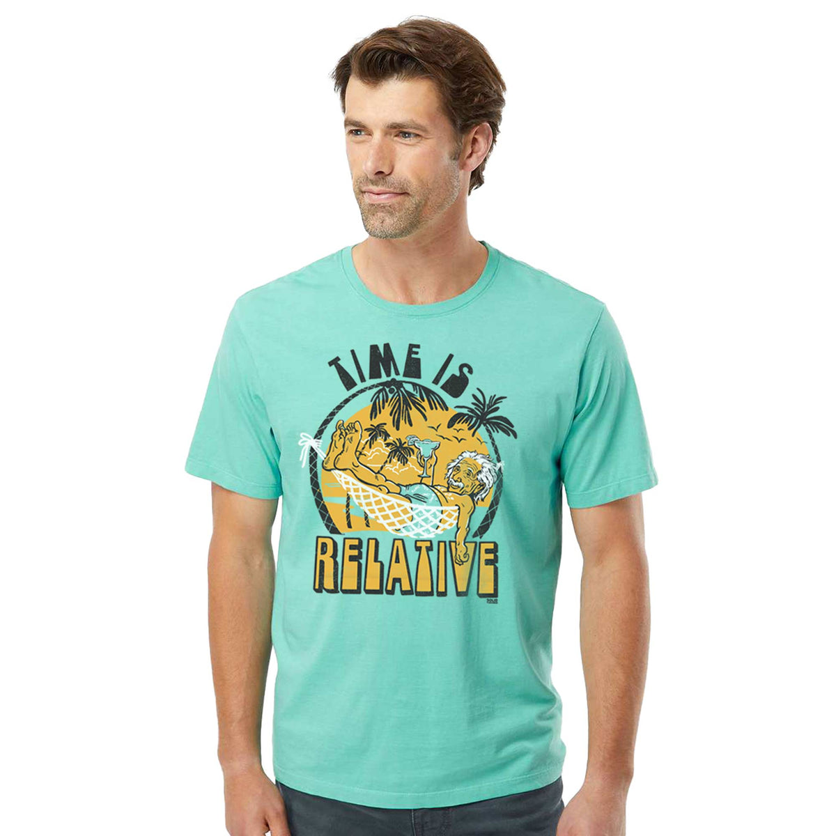 Time Is Relative Retro Organic Cotton T-shirt | Funny Einstein   Tee On Model | Solid Threads