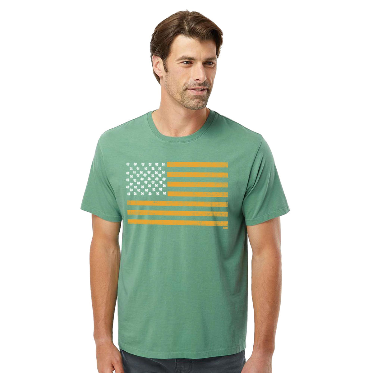 Irish American Vintage Organic Cotton T-shirt | Cool St Paddy's  Tee On Model | Solid Threads