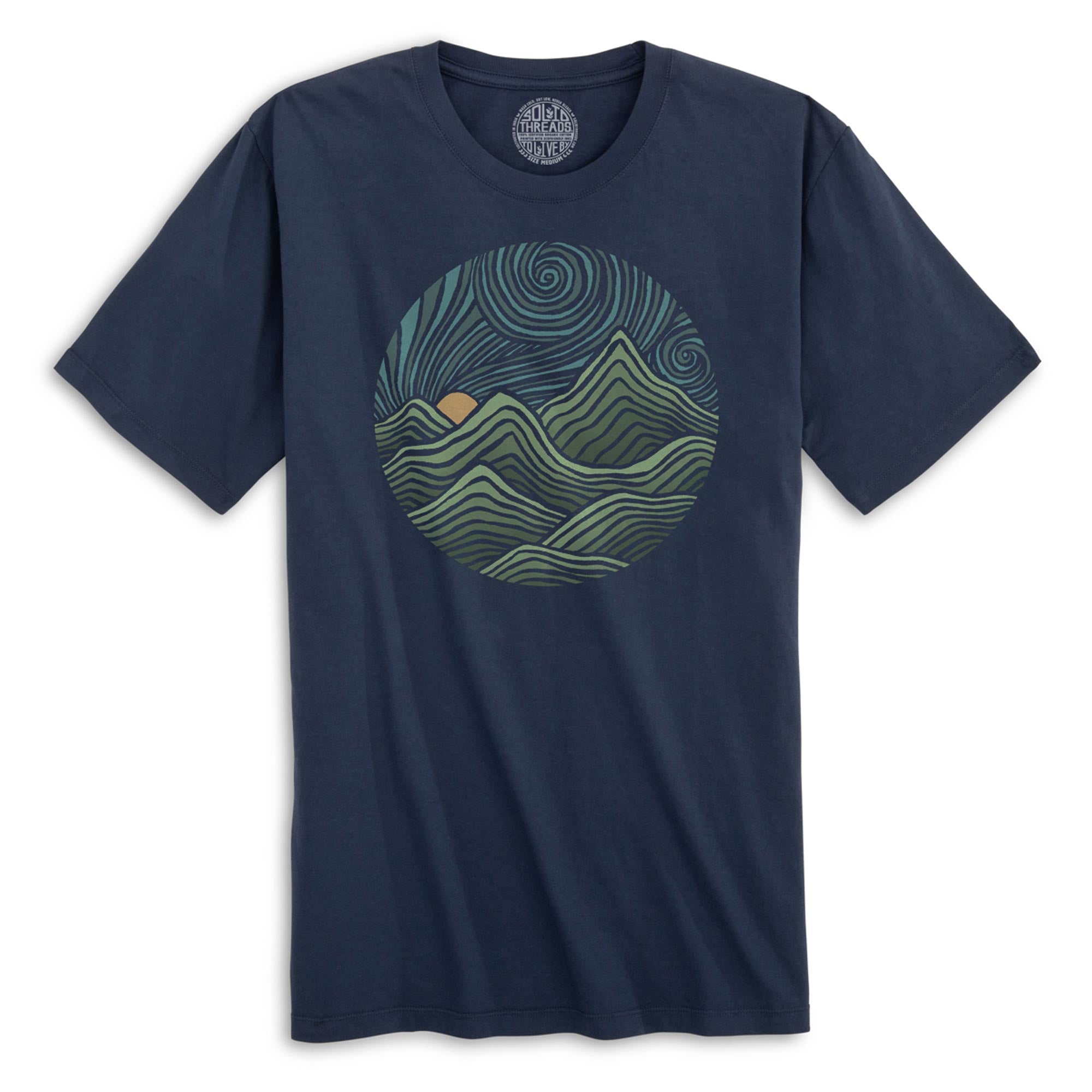 Swirly Mountains | Design By Dylan Fant Cool Organic Cotton T-shirt | Vintage Artsy Nature Tee | Solid Threads
