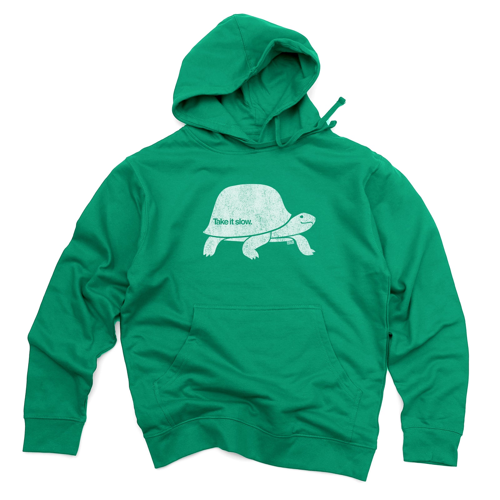 Take It Slow Vintage Turtle Graphic Midweight Hoodie | Cool Mindfulness Soft Fleece | Solid Threads