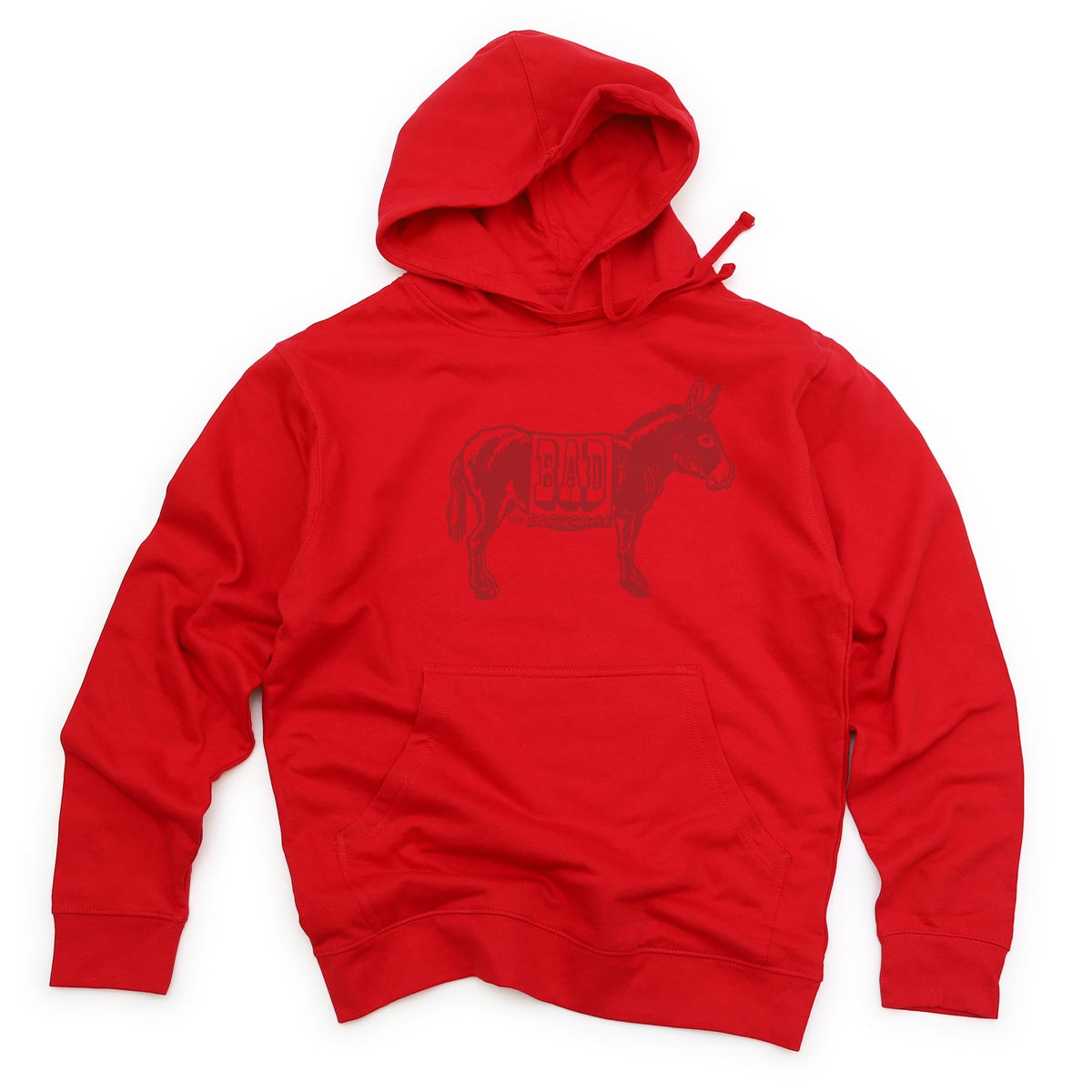 Vintage Bad Ass Funny Animal Graphic Fleece | Retro Donkey Pun Red Midweight Hoodie | SOLID THREADS