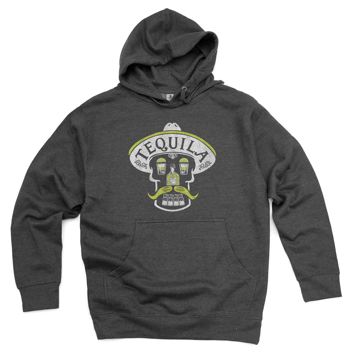 Tequila Skull Vintage Drinking Graphic Fleece | Cool Taking Shots Party Midweight Hoodie | SOLID THREADS