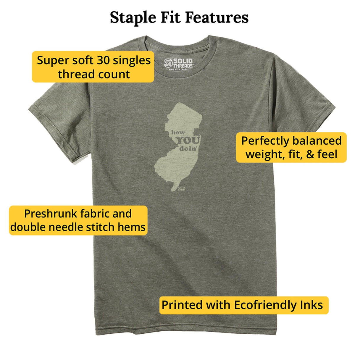 How You Doin' Vintage Staple T-shirt in Olive Heather - Fit Attributes