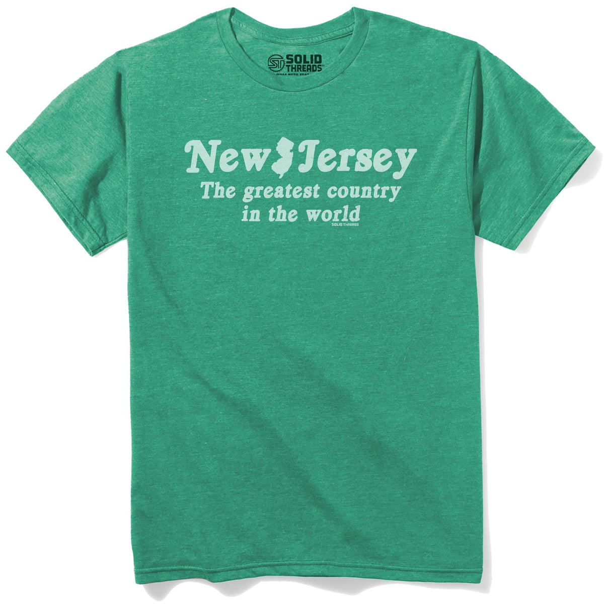 New Jersey The Greatest Country In The World Vintage Staple T-shirt in Kelly Heather - Front View