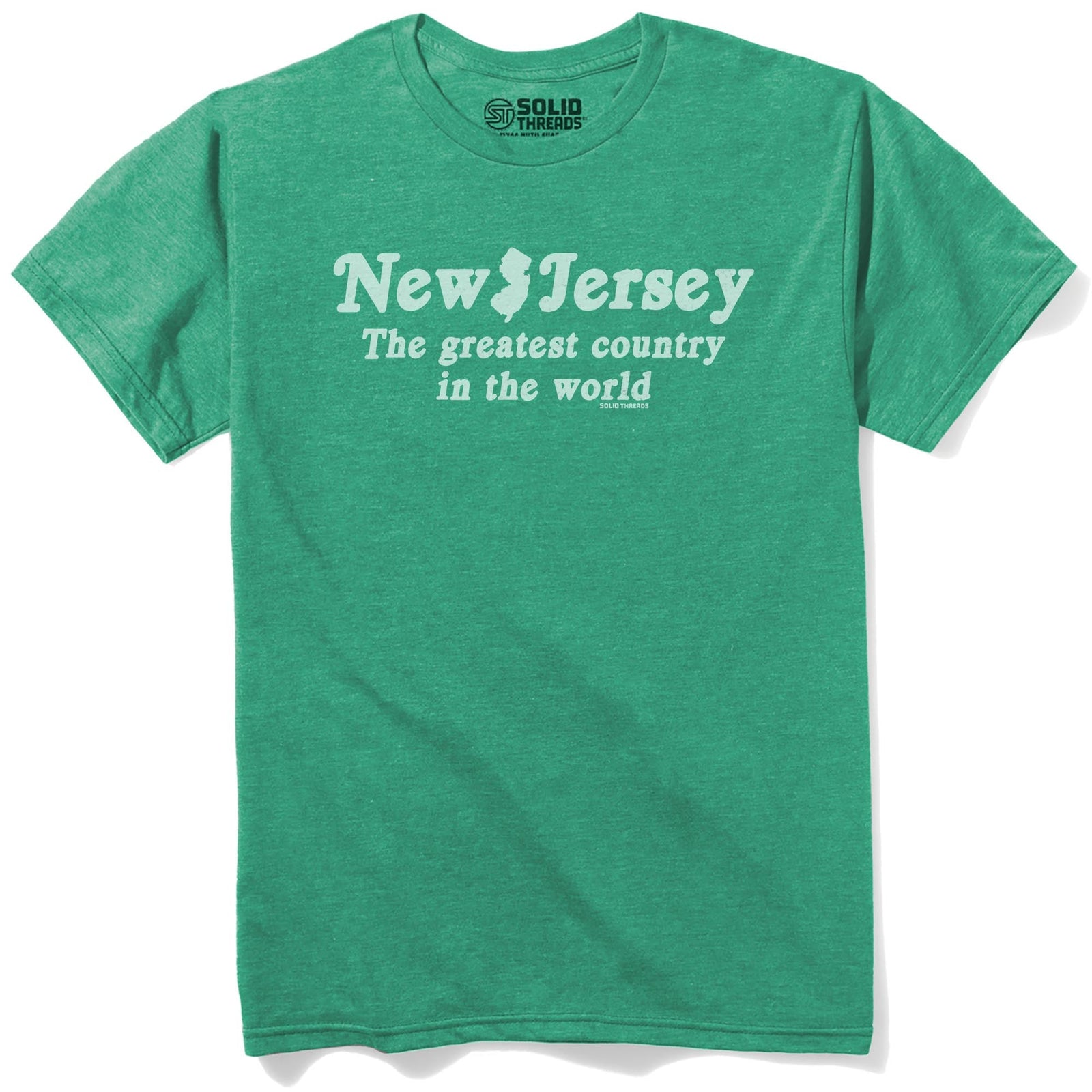 New Jersey The Greatest Country In The World Vintage Staple T-shirt in Kelly Heather - Front View