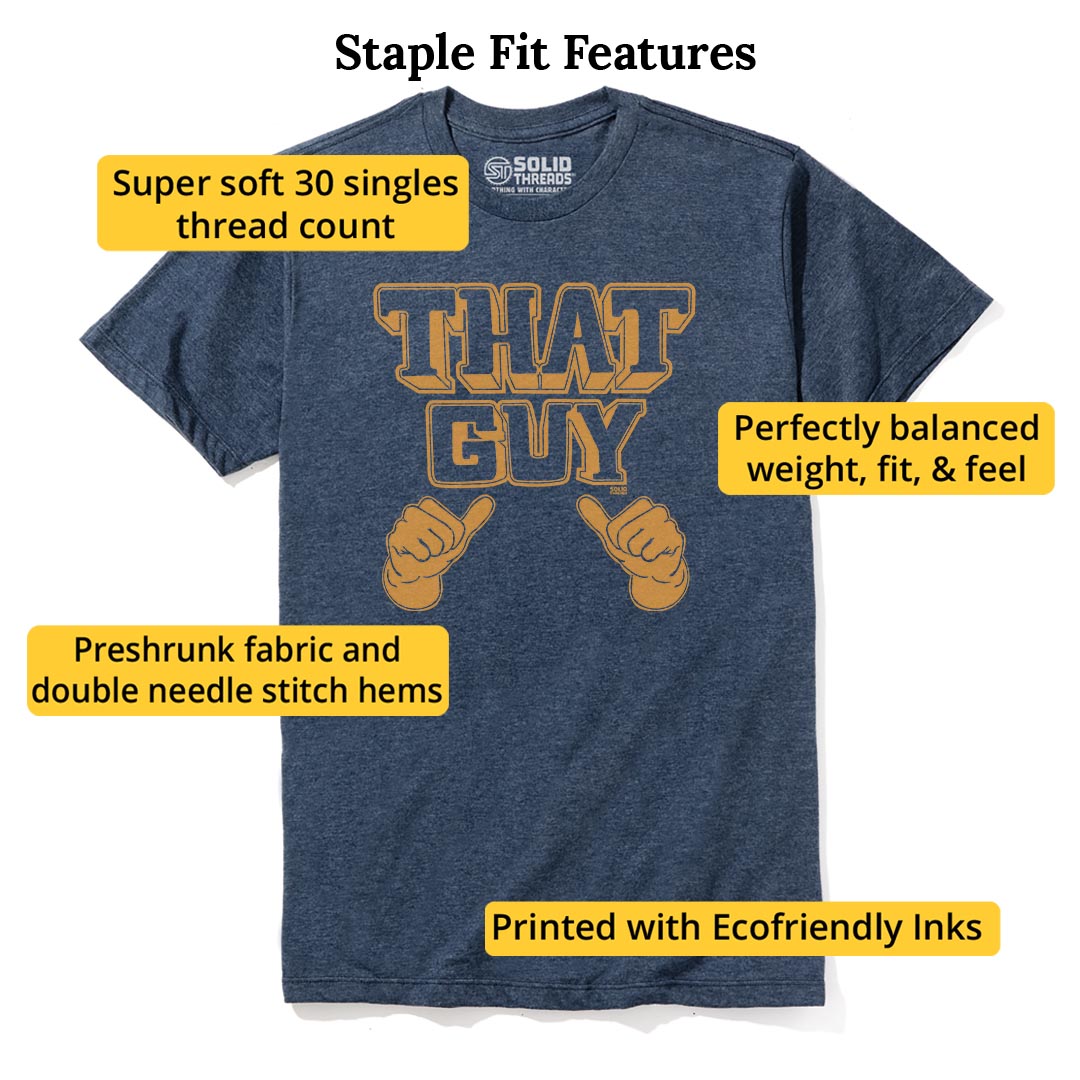 That Guy Funny Staple T-shirt in Navy Heather - Fit Attributes