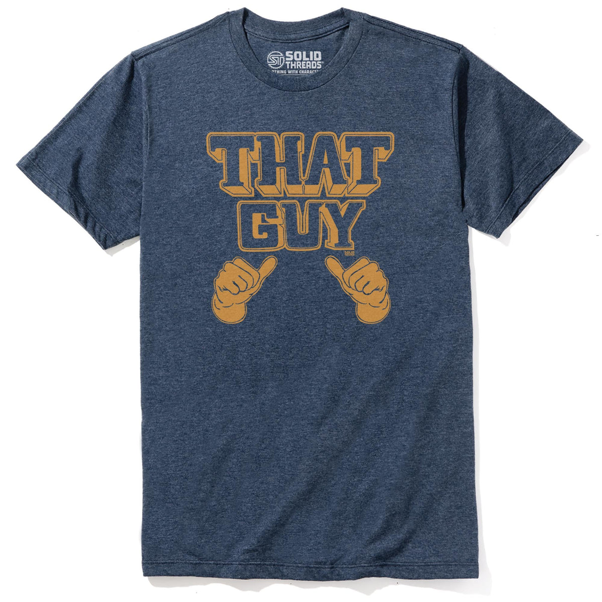 That Guy Funny Staple T-shirt in Navy Heather - Front View