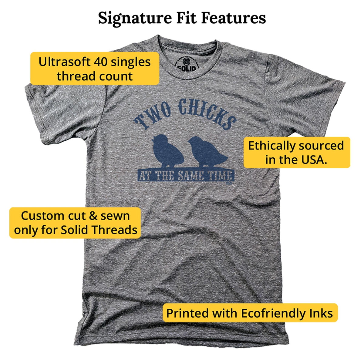 Two Chicks At The Same Time Vintage Signature T-shirt in Triblend Grey - Fit Attributes