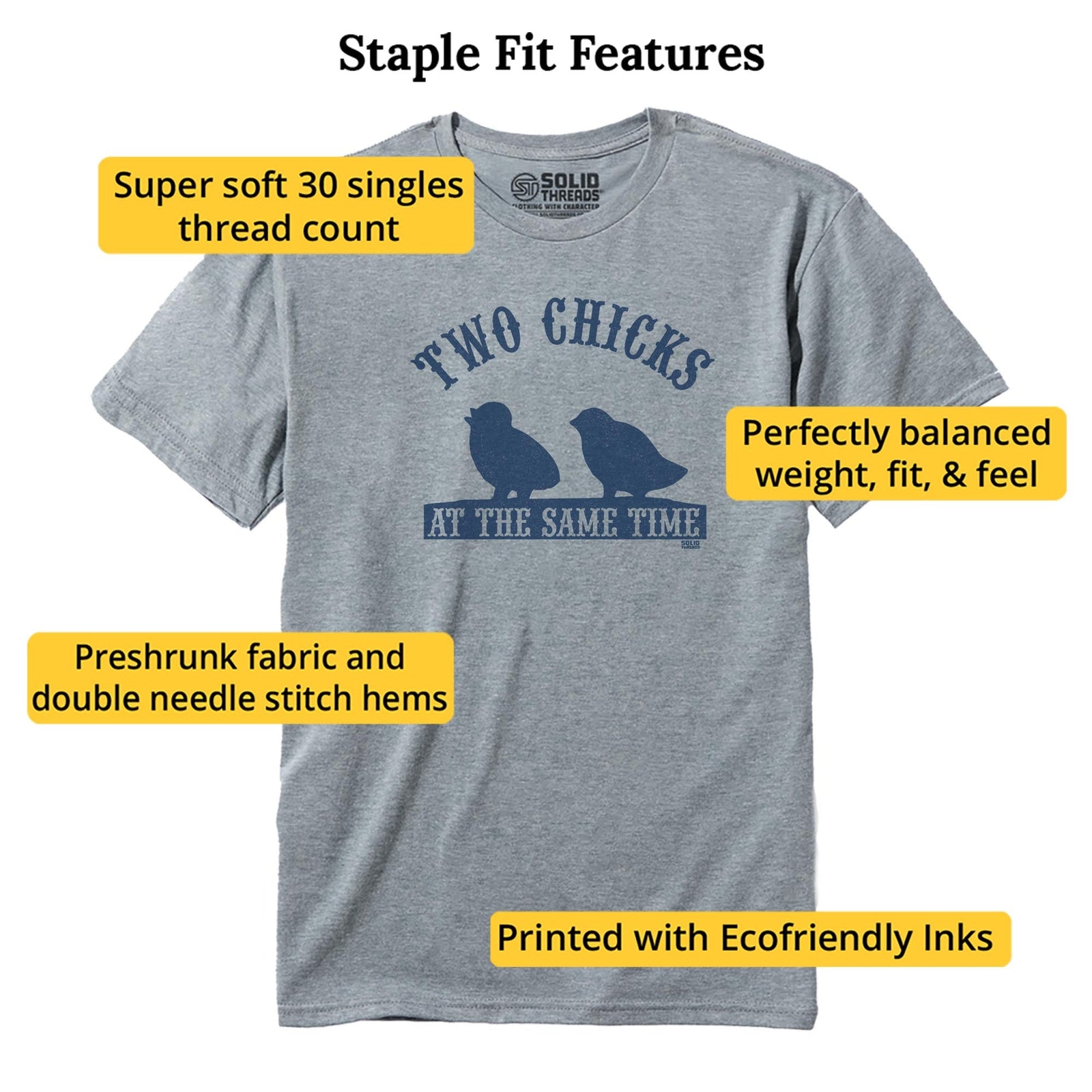 Two Chicks At The Same Time Vintage Staple T-shirt in Ash Heather - Fit Attributes