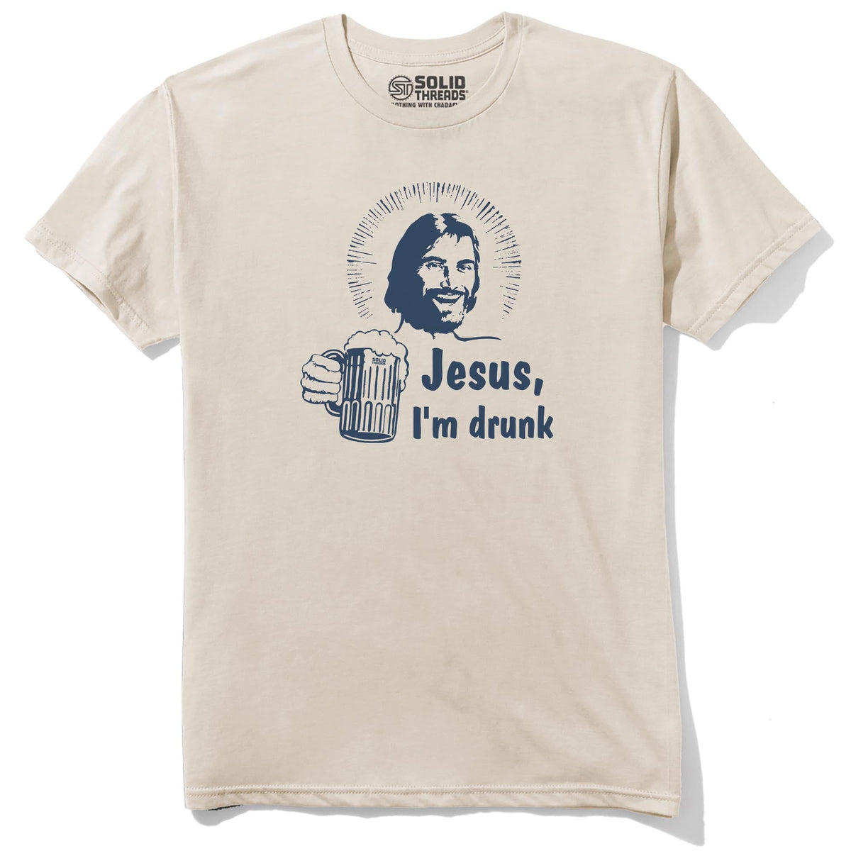 Jesus I'm Drunk Funny Staple T-shirt in Natural - Front View
