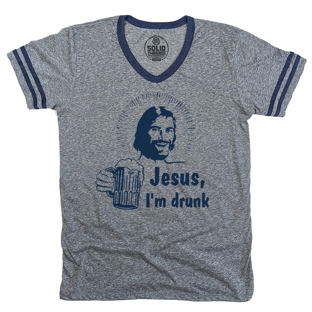 Jesus I&#39;m Drunk Vintage V-neck T-Shirt | SOLID THREADS