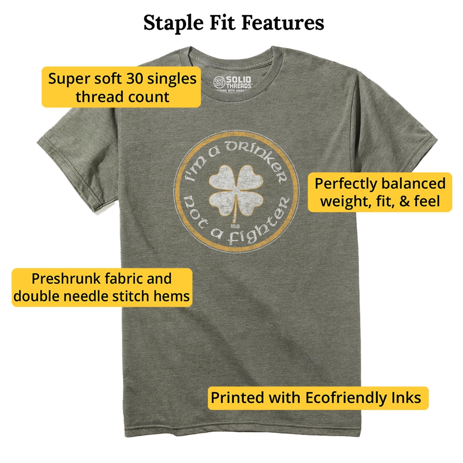 I'm A Drinker Not A Fighter Vintage Staple T-shirt in Olive Heather - Fit Attributes