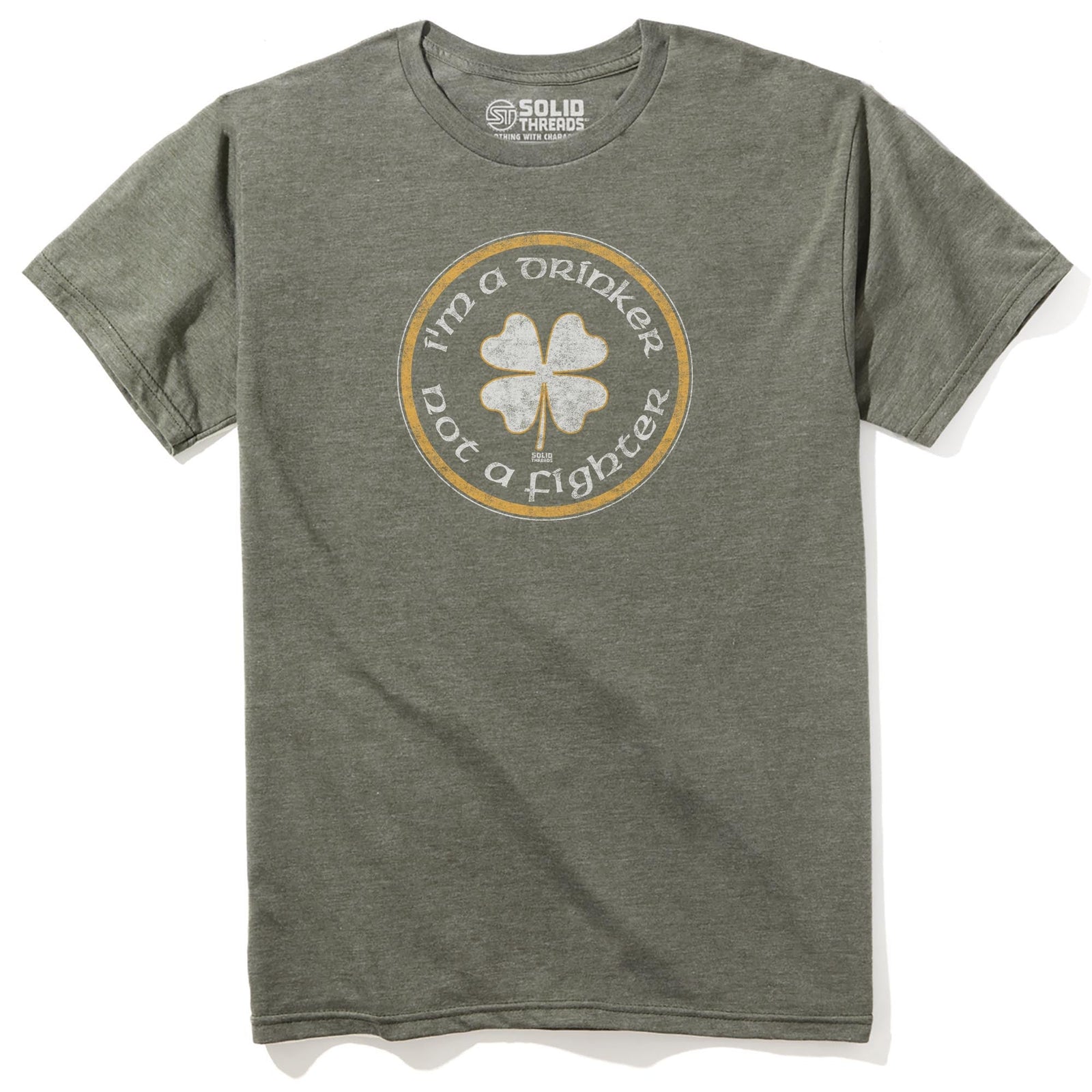 I'm A Drinker Not A Fighter Vintage Staple T-shirt in Olive Heather - Front View