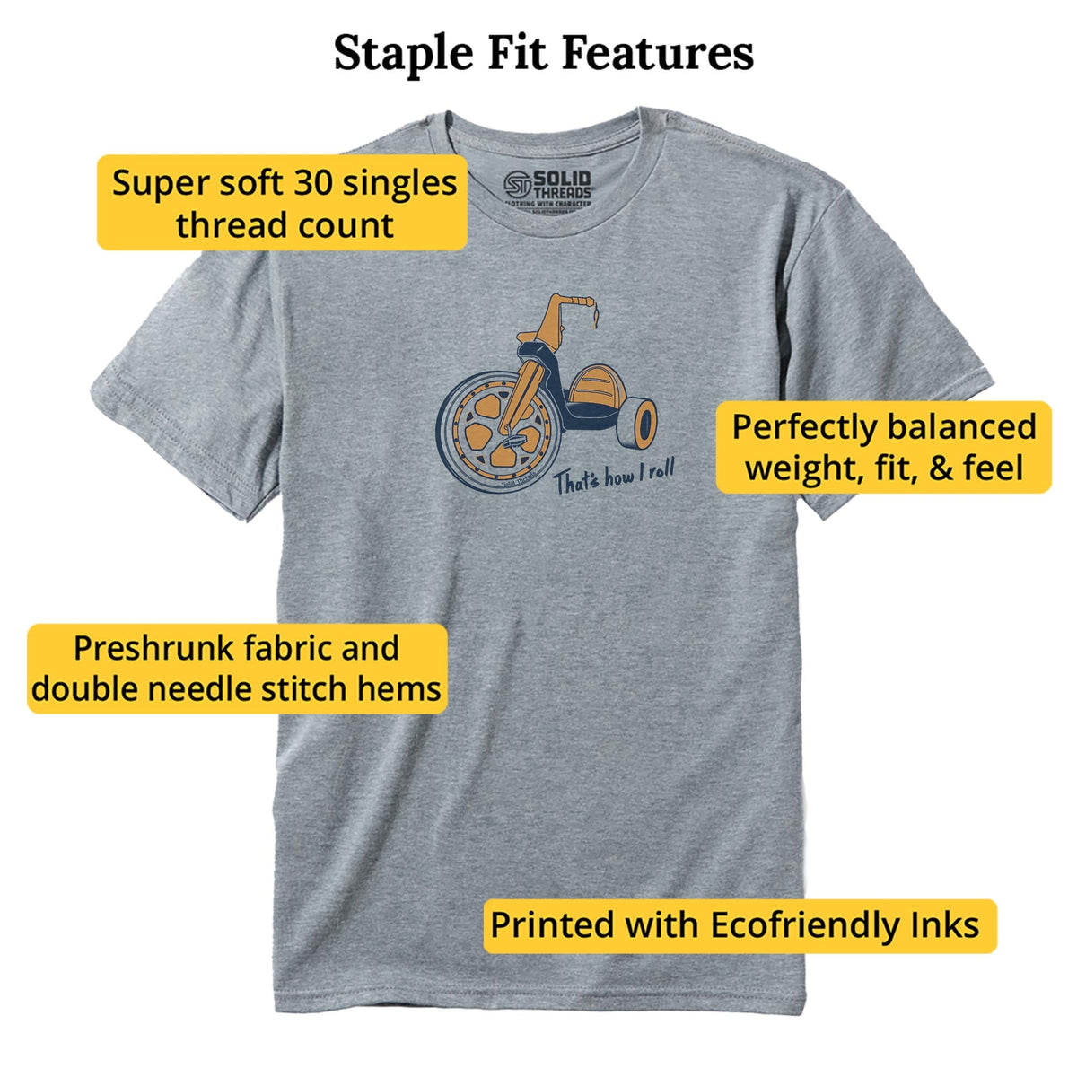 That's How I Roll Funny Staple T-shirt in Ash Heather - Fit Attributes