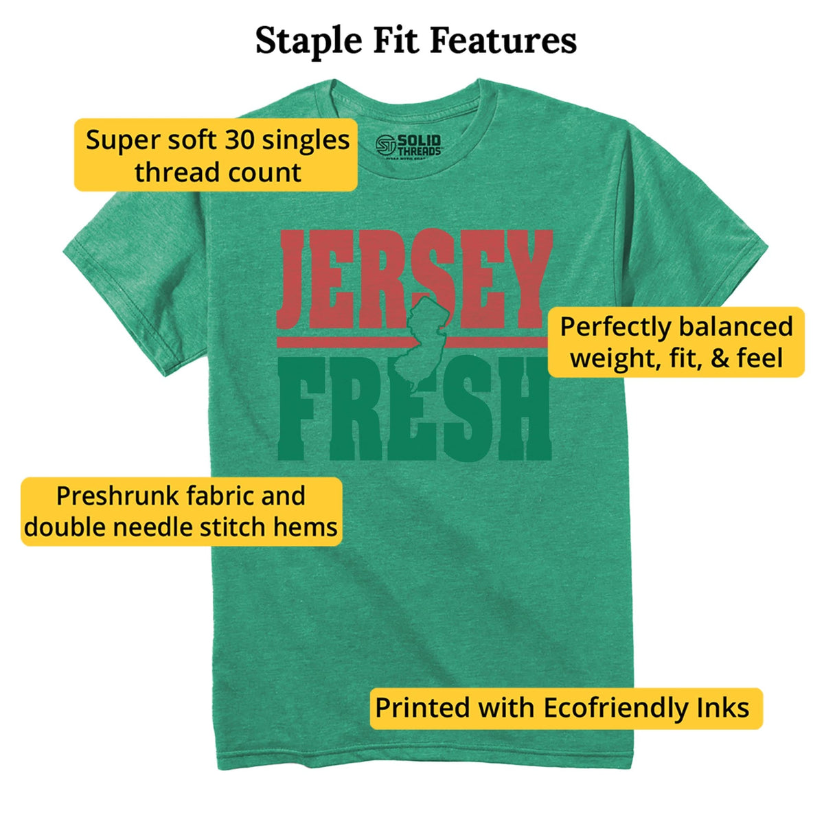 Jersey Fresh Vintage Staple T-shirt in Kelly Heather - Fit Attributes