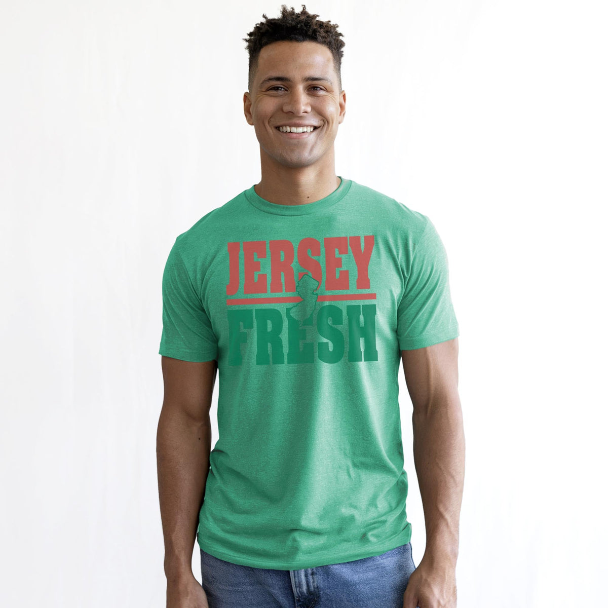 Jersey Fresh Vintage Staple T-shirt in Kelly Heather On Model - Front View