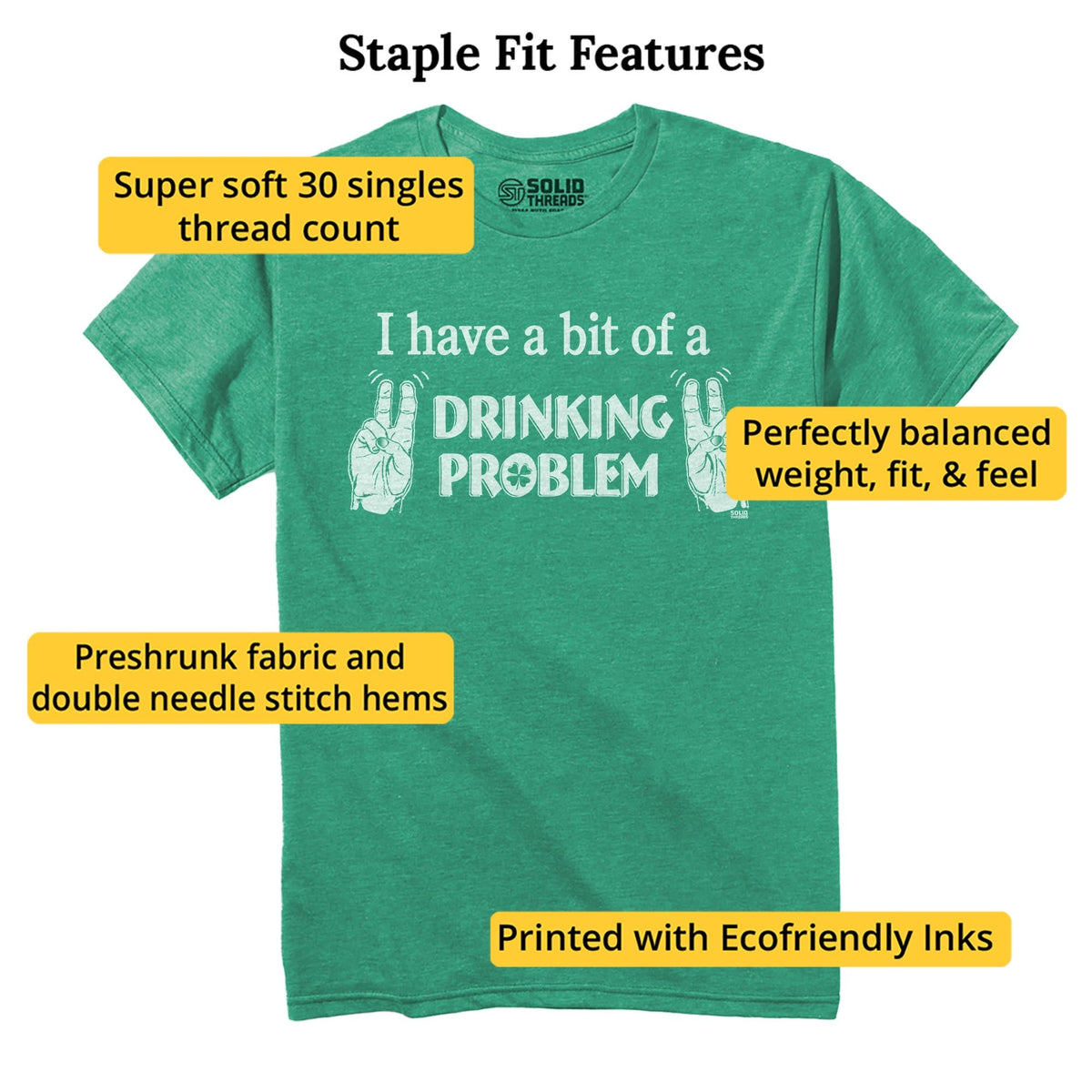 I Have A Bit Drinking Problem Vintage Staple T-shirt in Kelly Heather - Fit Attributes
