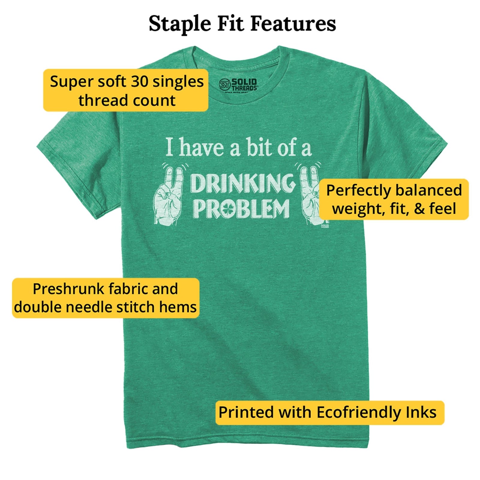 I Have A Bit Drinking Problem Vintage Staple T-shirt in Kelly Heather - Fit Attributes