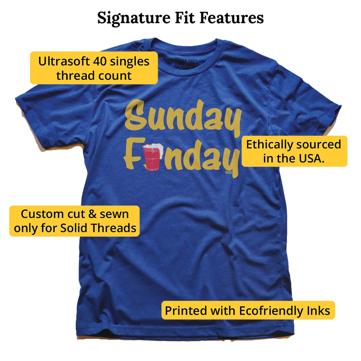 Sunday Funday Vintage Signature T-shirt in Royal - Fit Attributes