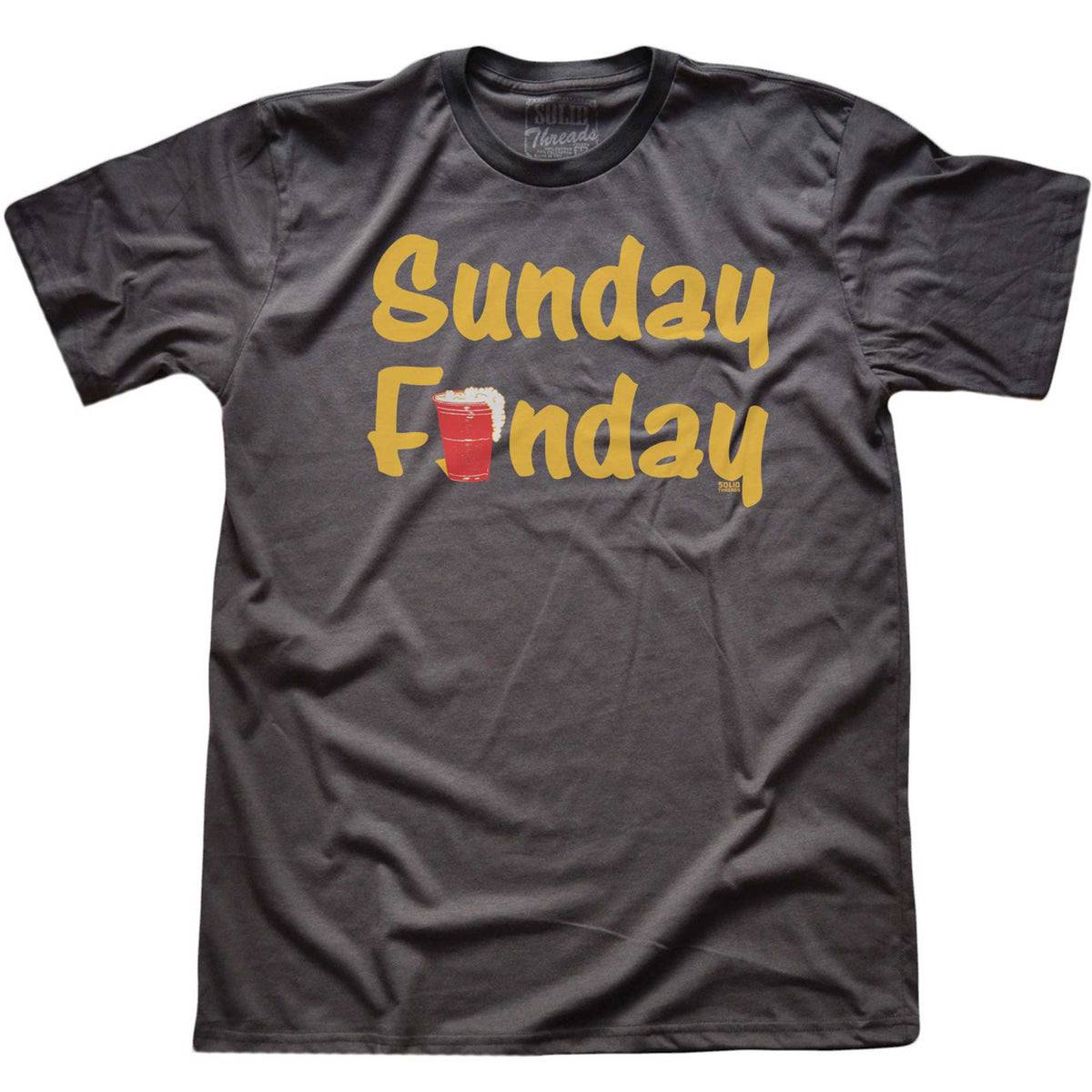 Men's Sunday Funday Retro Beer Drinking Graphic Tee | Funny Weekend Party Charcoal T-shirt | SOLID THREADS
