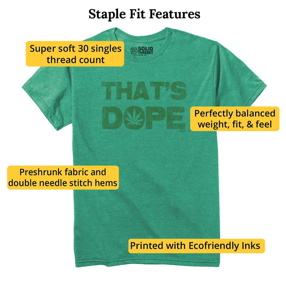 That's Dope Cool Staple T-shirt in Kelly Heather - Fit Attributes