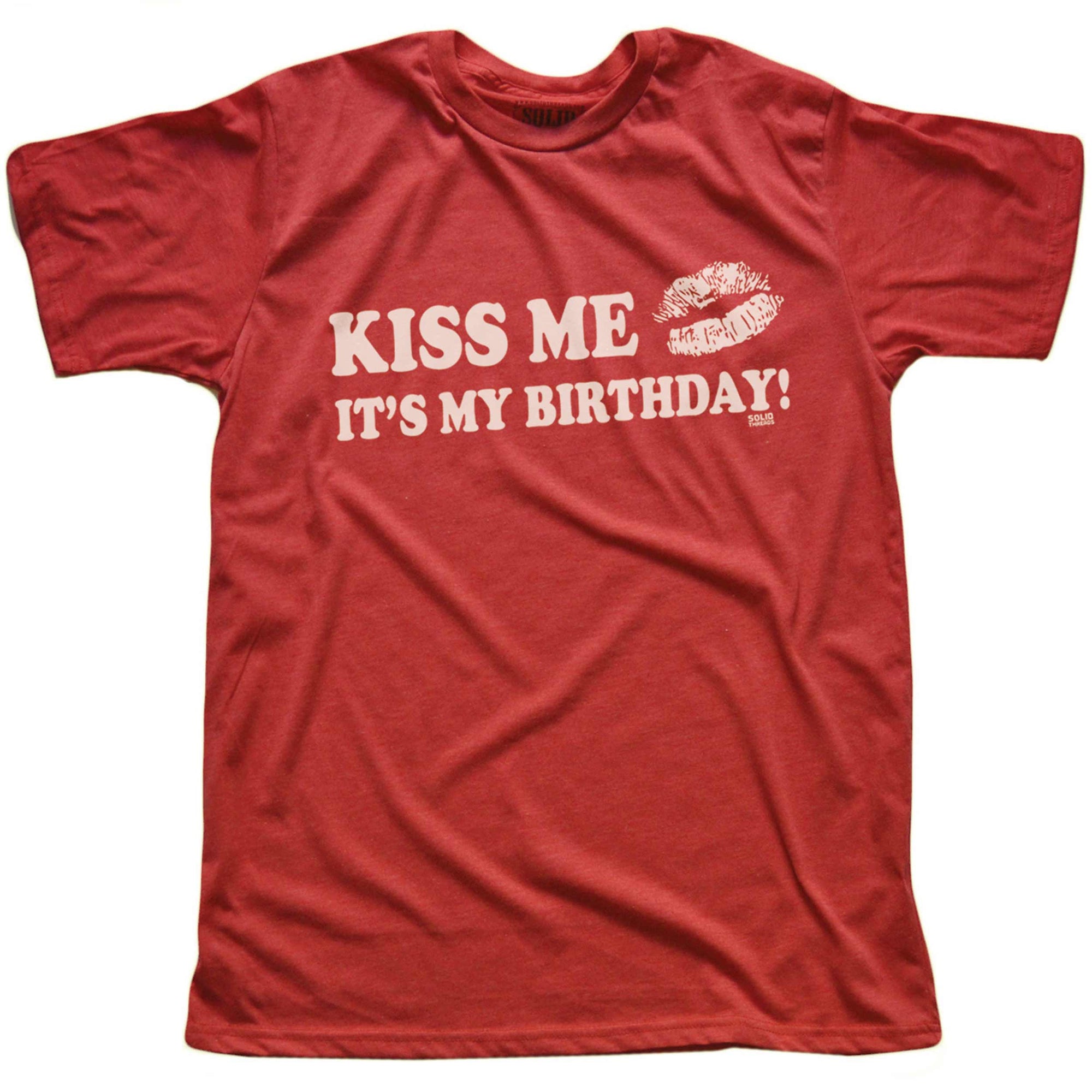 Men's Kiss Me It's My Birthday Vintage Inspired T-shirt | Cool Retro Funny Celebration Graphic Tee | Solid Threads