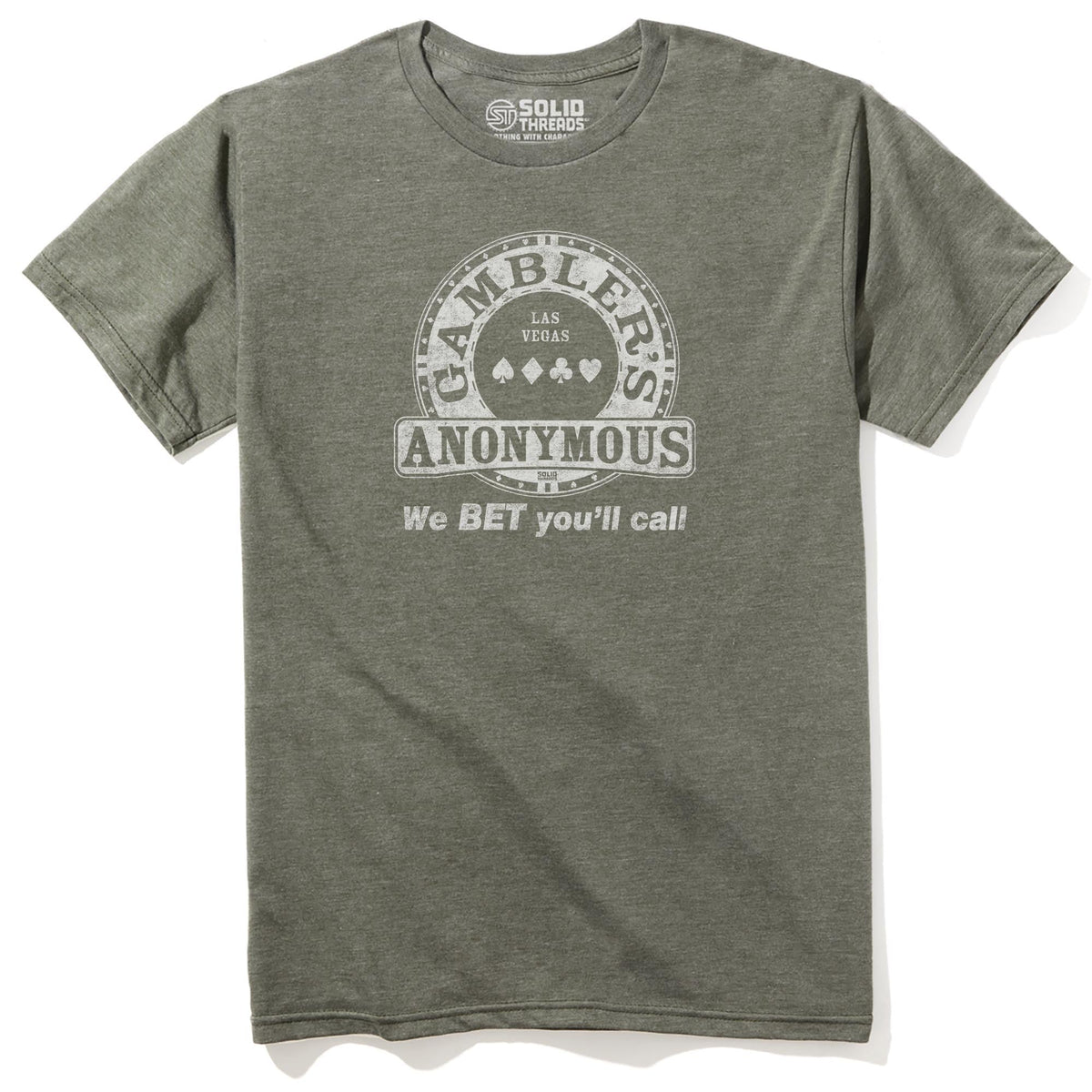 Gambler's Anonymous Vintage Staple T-shirt in Olive Heather - Front View