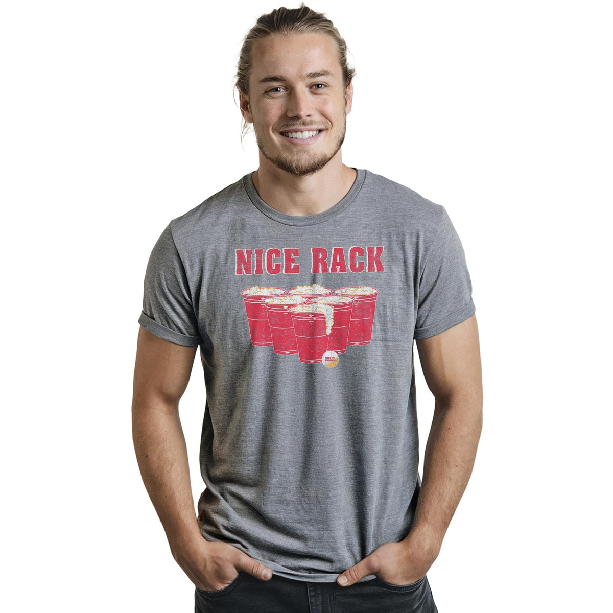 Nice Rack Vintage Staple T-shirt in Ash Heather On Model - Front View