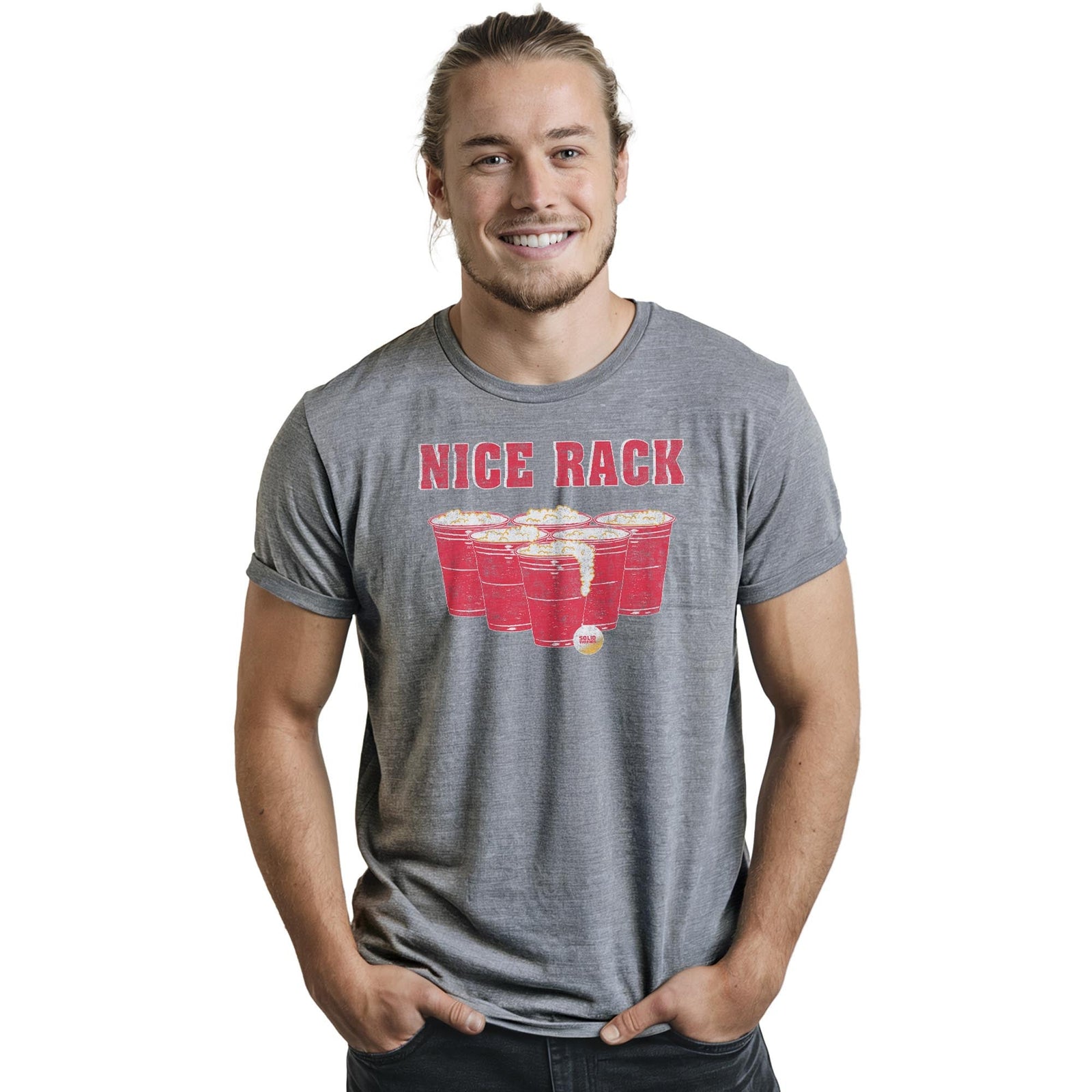 Nice Rack Vintage Staple T-shirt in Ash Heather On Model - Front View