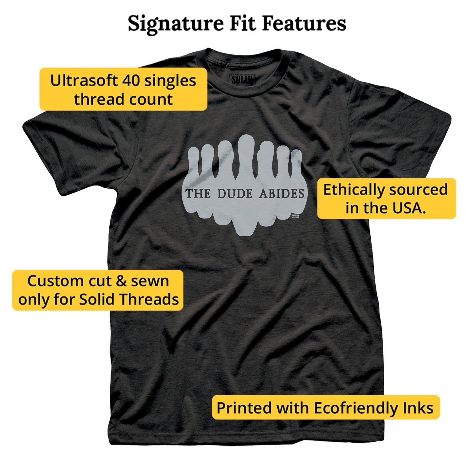 Dude Abides Cool Signature T-shirt in Dark Charcoal - Fit Attributes
