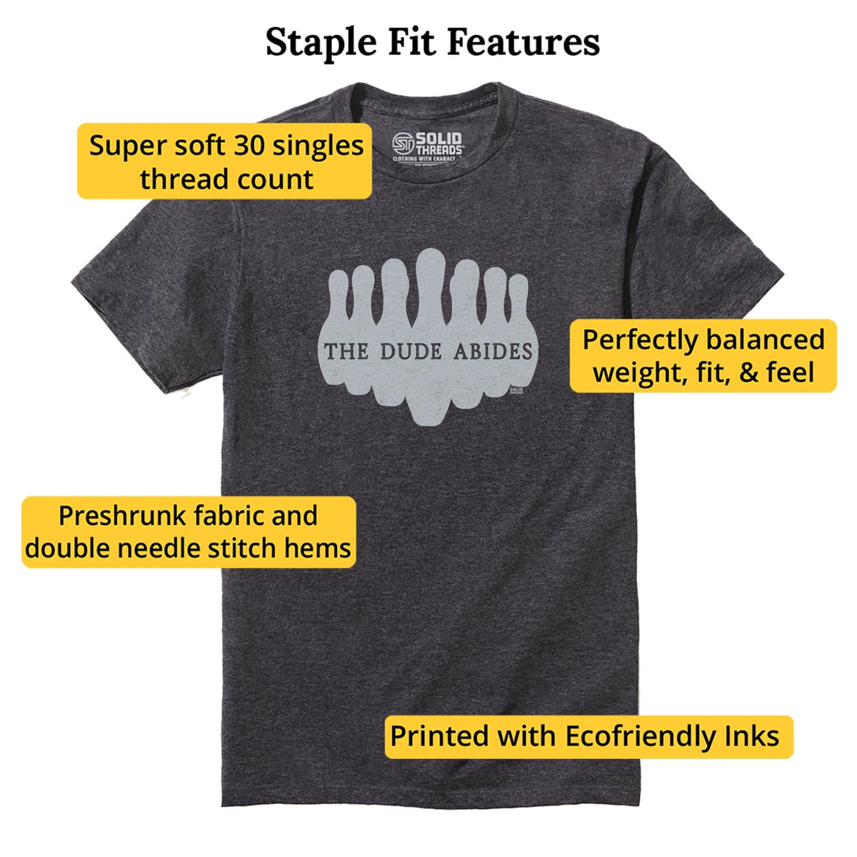 Dude Abides Cool Staple T-shirt in Charcoal Heather - Fit Attributes