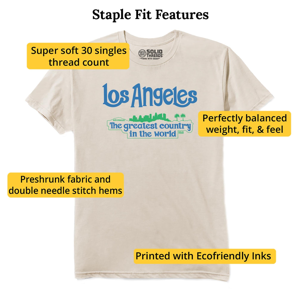 Los Angeles The Greatest Country In The World Vintage Staple T-shirt in Natural - Fit Attributes