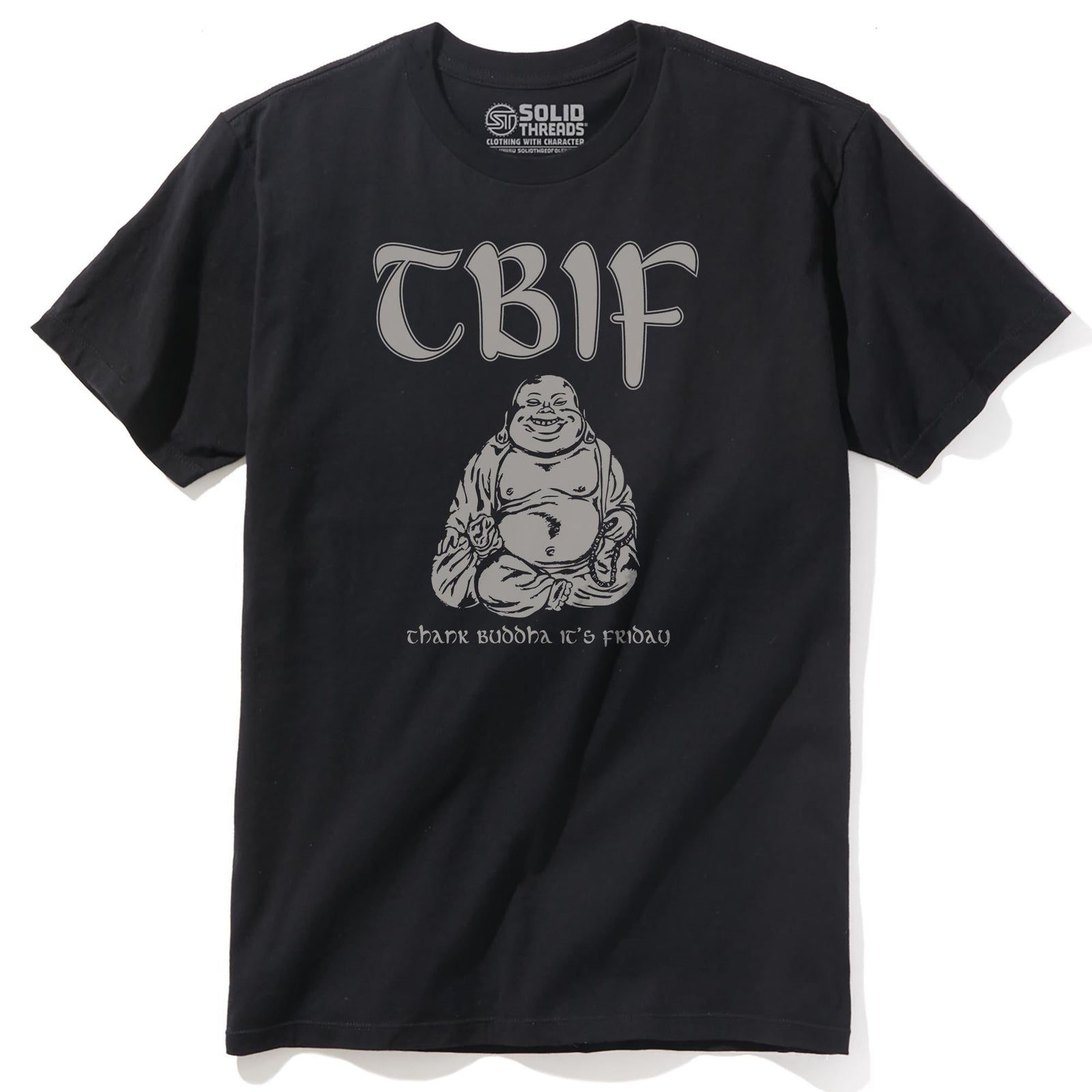 Thank Buddha It's Friday Vintage Staple T-shirt in Black - Front View
