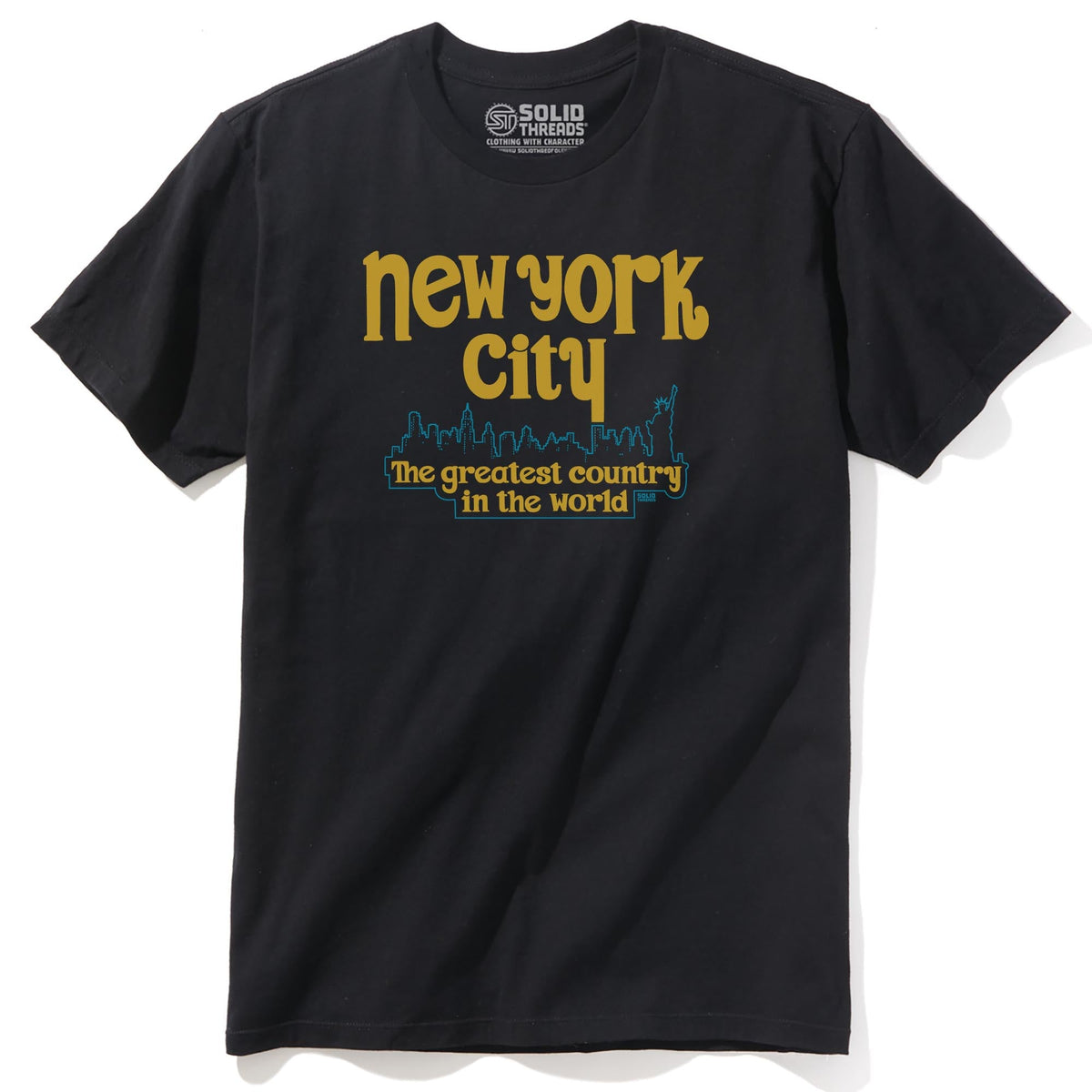 New York City The Greatest Country In The World Vintage Staple T-shirt in Black - Front View