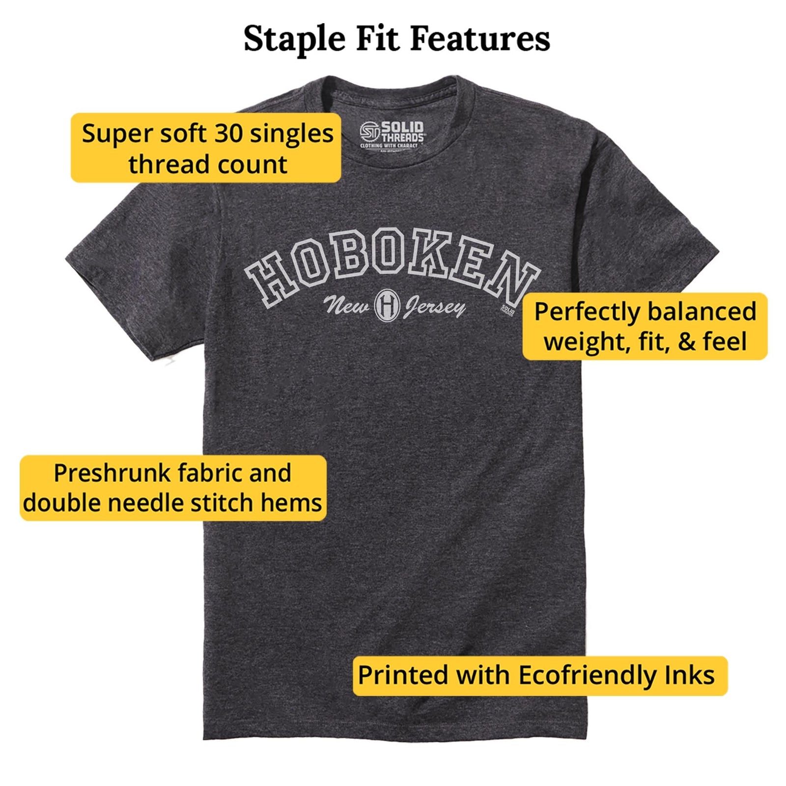 Hoboken Collegiate Cool Staple T-shirt in Charcoal Heather - Fit Attributes
