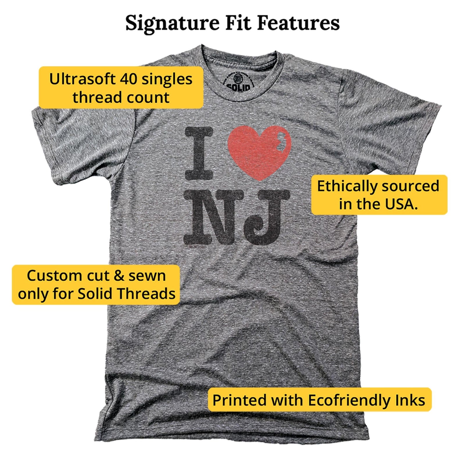 I Heart Nj Vintage Signature T-shirt in Triblend Grey - Fit Attributes